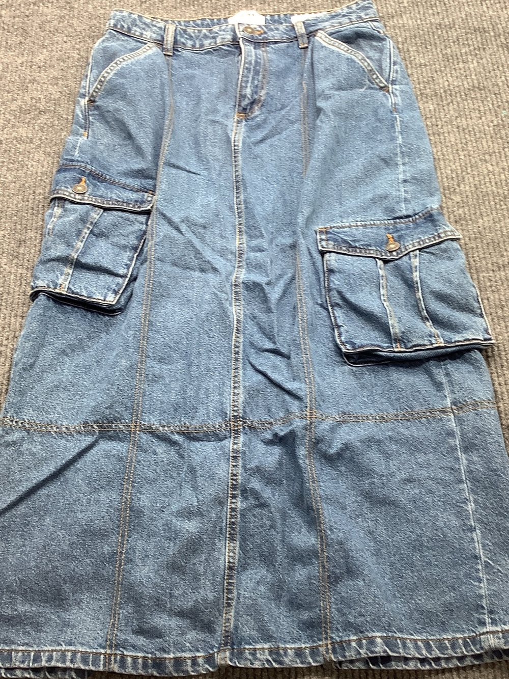 Cotton On Blue Denim Maxi Skirt with Cargo Pockets